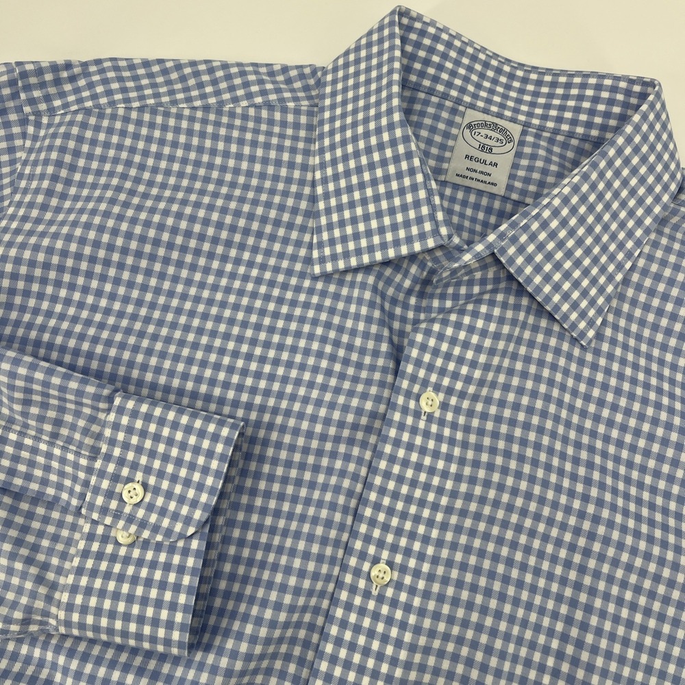 Brooks Brothers Dress Shirt Men's Size 17-34/35 Blue Check Long Sleeve